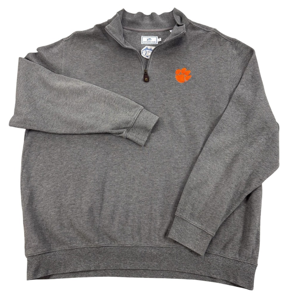 Clemson Tigers Sweater Mens 2XL Gray NCAA Football Southern Tide 1/4 Zip Knit